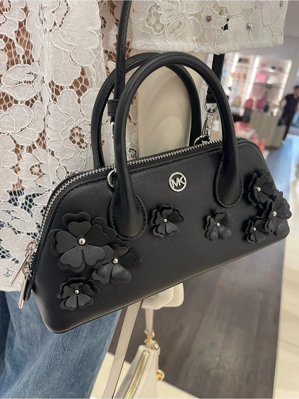 Michael Kors Petra Small Floral Embellished Crossbody Bag Black  NWT